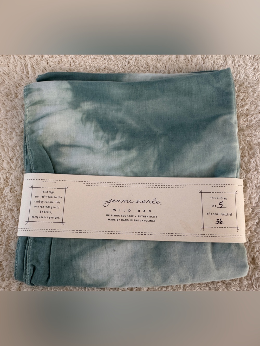 Jenni Earle Roam Free Wild Rag Bluegrass 36x36 Cotton Scarf NWT
